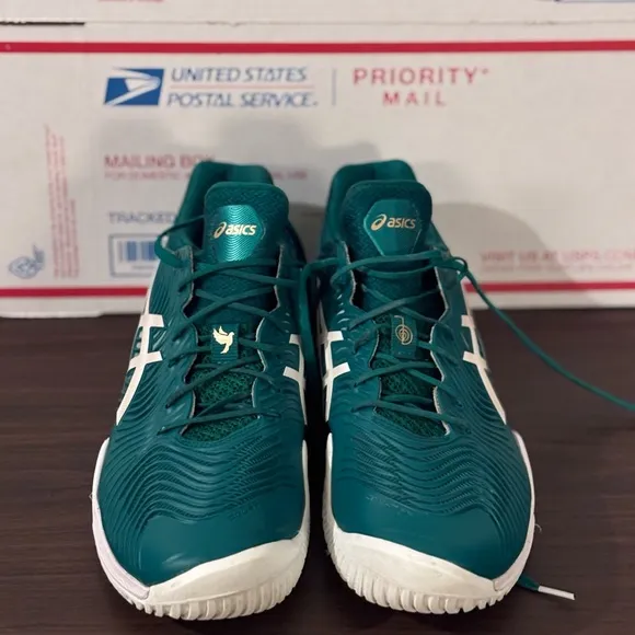 ASICS Court FF Novak Djokovic LE Green/White 1041a089 Rare Tennis Shoes sz 13