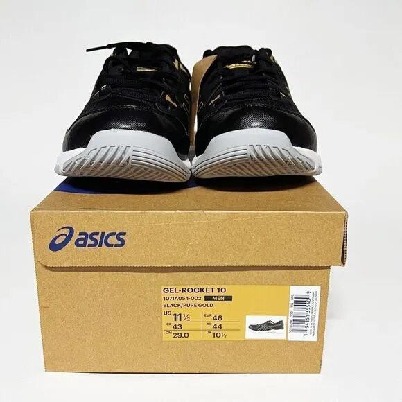 ASICS GEL-Rocket 10 Volleyball Shoes Men’s Size 11.5 Black/Gold 1071A054-002 NWB