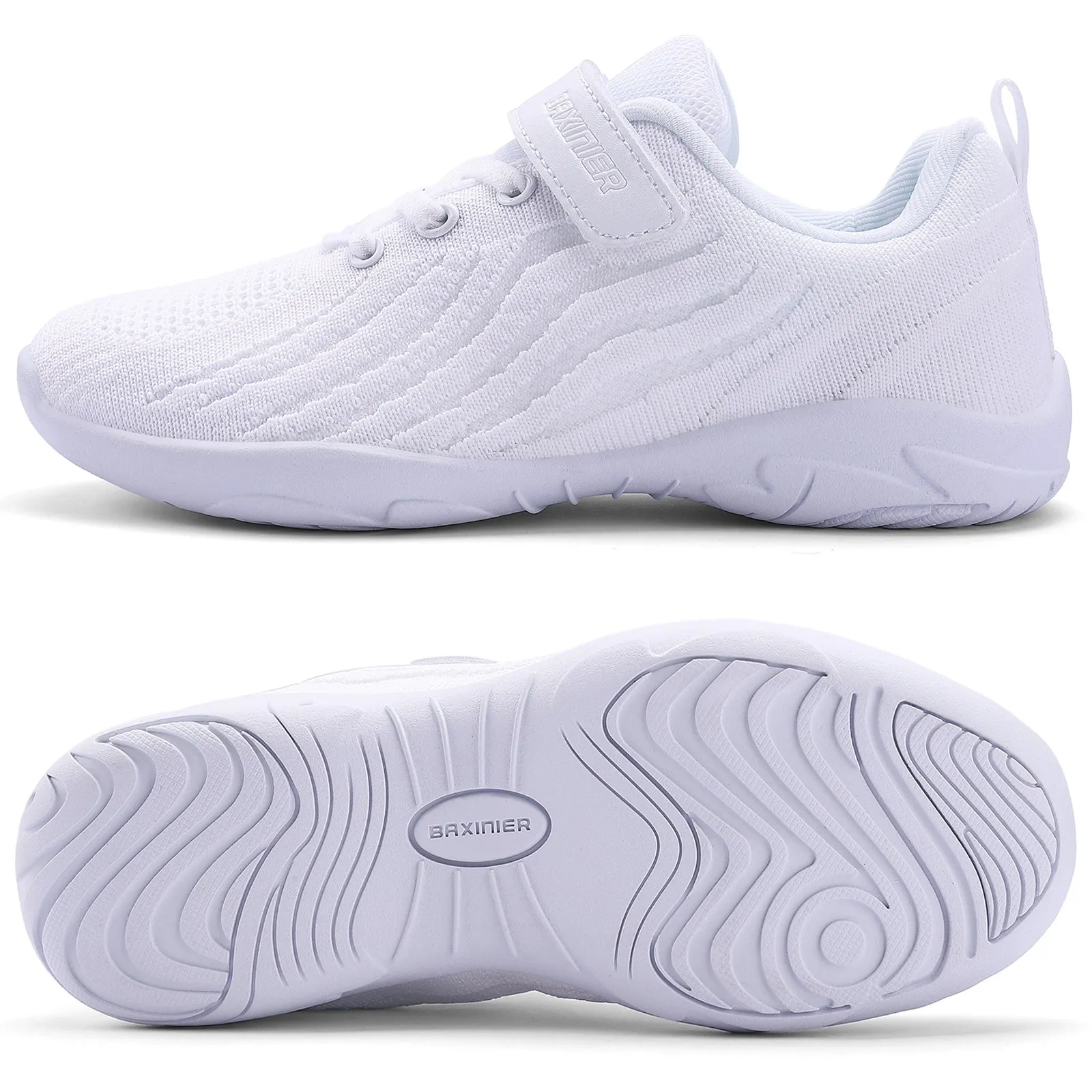 BAXINIER Girls All White Cheerleading Shoes Lightweight Youth Training Dance Tennis Sneakers