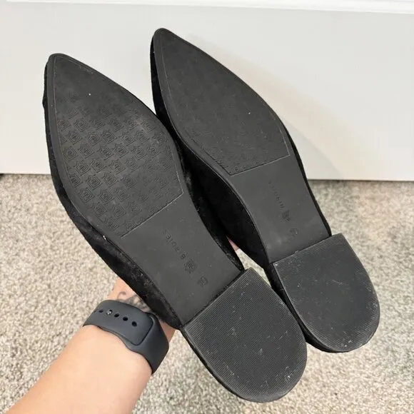 Birdies The Swan Pointed Toe Slip On Mules Black Suede Flats Slide Shoes Size 10