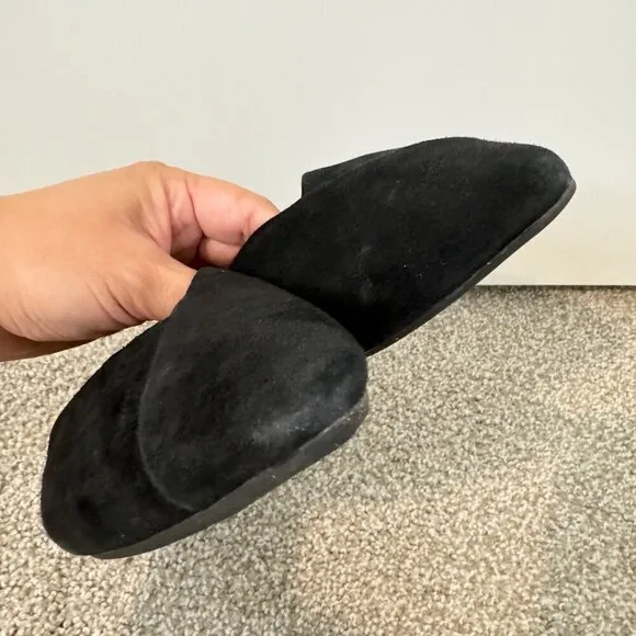 Birdies The Swan Pointed Toe Slip On Mules Black Suede Flats Slide Shoes Size 10