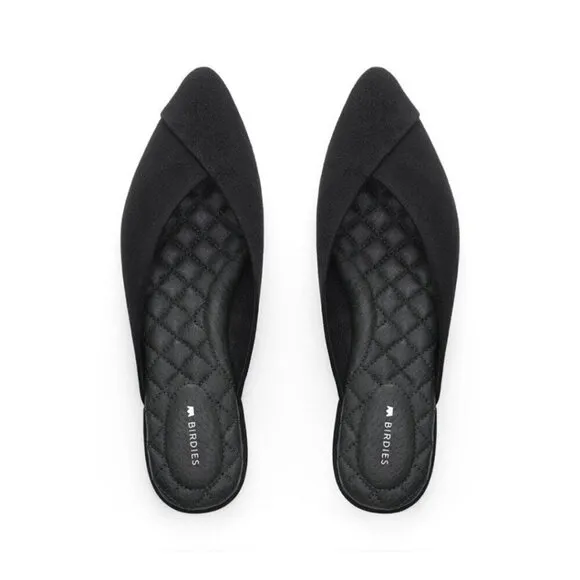 Birdies The Swan Pointed Toe Slip On Mules Black Suede Flats Slide Shoes Size 10