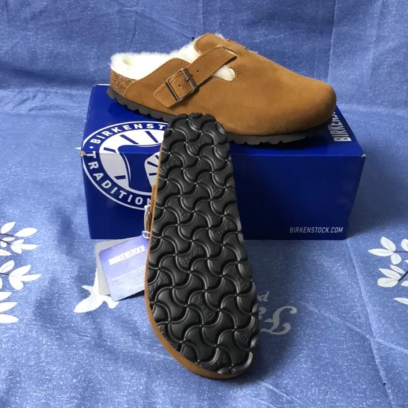 Birkenstock Boston Mink Mules with Sherpa Lining - Narrow