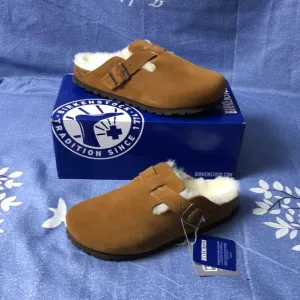 Birkenstock Boston Mink Mules with Sherpa Lining - Narrow