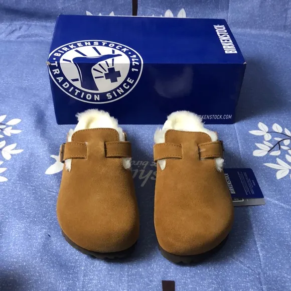 Birkenstock Boston Mink Mules with Sherpa Lining - Narrow