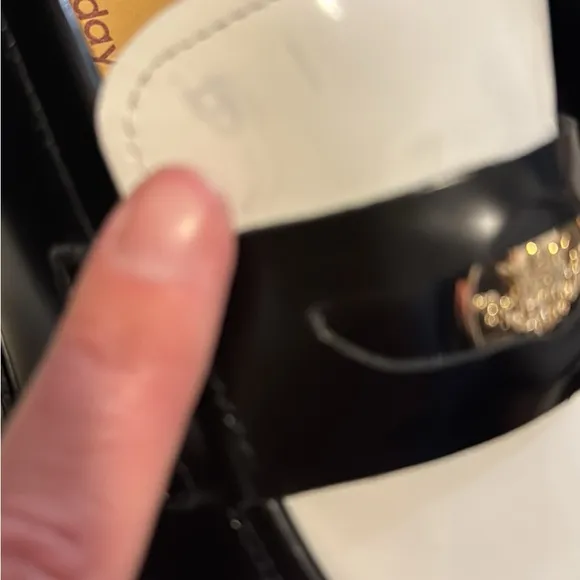 Black Leather Flats with White Accents NEVER WORN