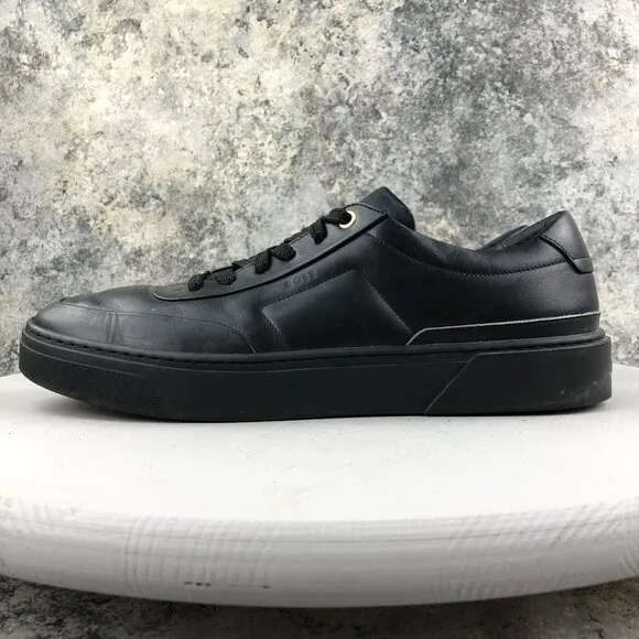 BOSS Mens Size 43 Black Smooth Calfskin Leather Low Top Sneakers ITALY