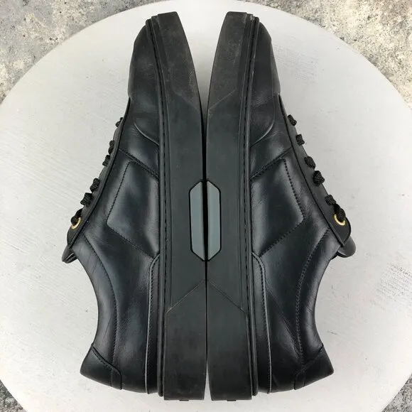 BOSS Mens Size 43 Black Smooth Calfskin Leather Low Top Sneakers ITALY