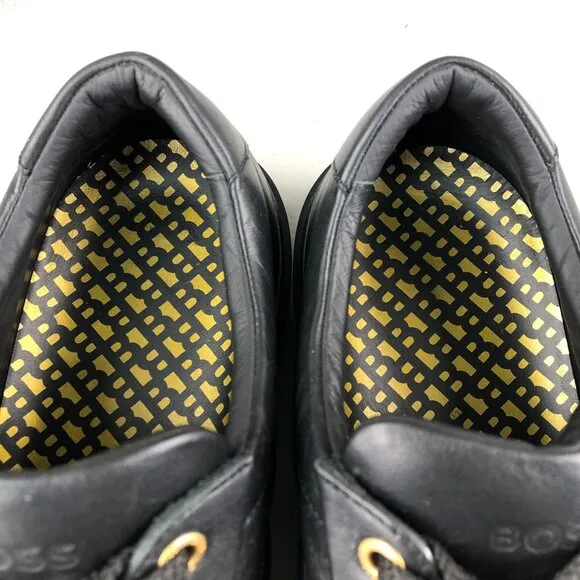 BOSS Mens Size 43 Black Smooth Calfskin Leather Low Top Sneakers ITALY
