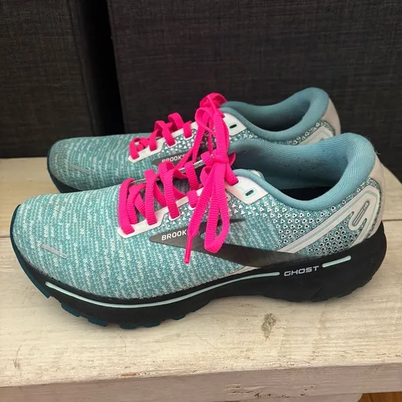 Brooks Ghost 14 Women's Running Shoes Blue Light Teal Gray and Pink Size 8