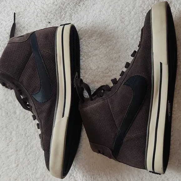Brown Black Suede Vintage High Top Shoes Sneakers Size 8