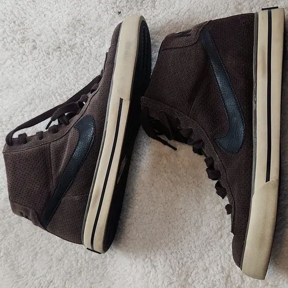 Brown Black Suede Vintage High Top Shoes Sneakers Size 8