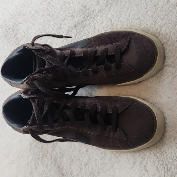 Brown Black Suede Vintage High Top Shoes Sneakers Size 8