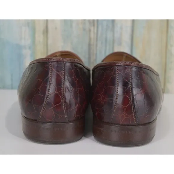 Cable &amp; Co Men's Size 10 Brown Croc Embossed Burgundy Penny Loafer Dress Shoes