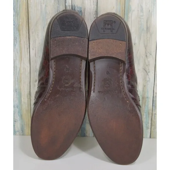 Cable &amp; Co Men's Size 10 Brown Croc Embossed Burgundy Penny Loafer Dress Shoes