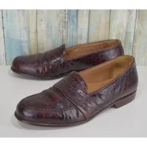 Cable &amp; Co Men's Size 10 Brown Croc Embossed Burgundy Penny Loafer Dress Shoes