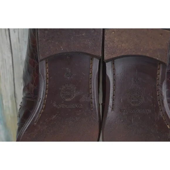 Cable &amp; Co Men's Size 10 Brown Croc Embossed Burgundy Penny Loafer Dress Shoes