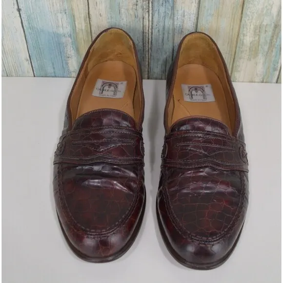 Cable &amp; Co Men's Size 10 Brown Croc Embossed Burgundy Penny Loafer Dress Shoes