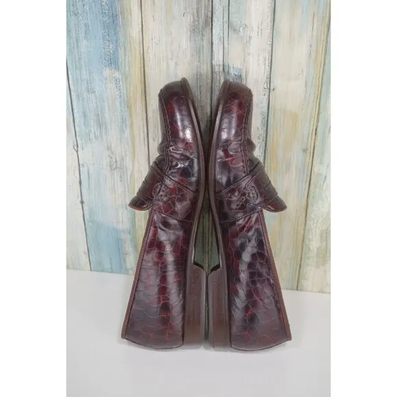 Cable &amp; Co Men's Size 10 Brown Croc Embossed Burgundy Penny Loafer Dress Shoes