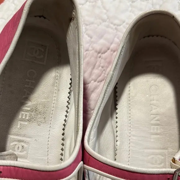 Chanel Pink and White Women's Ballet Flat Shoes sz 42