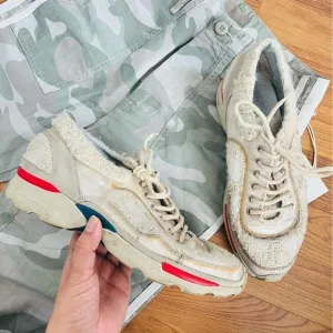 Chanel tennis shoes/ sneakers size 37 twill cream