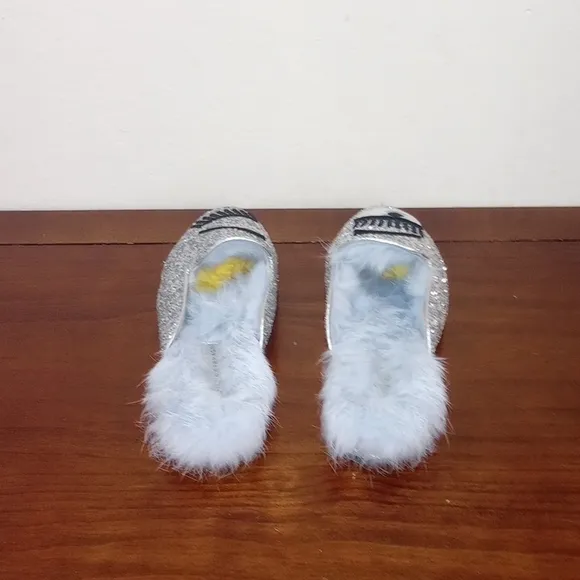 Chiara Ferragni Silver Glitter Winking Eye Flirting Maribu Mules ~ Size 7.5 - 8