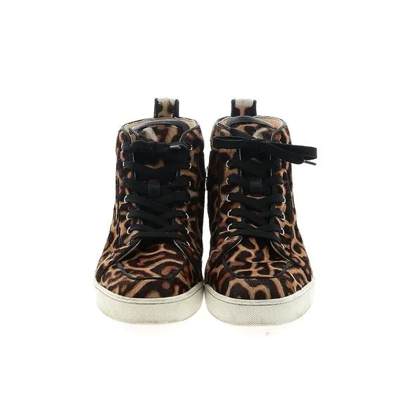 CHRISTIAN LOUBOUTIN Rantus Orlato Brown Leopard Calf Hair High Top Sneakers EU41