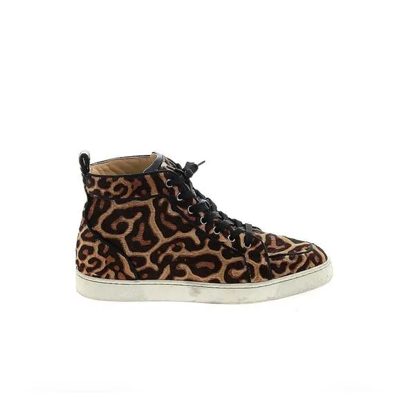 CHRISTIAN LOUBOUTIN Rantus Orlato Brown Leopard Calf Hair High Top Sneakers EU41