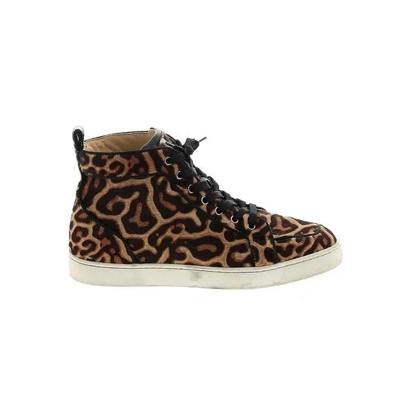 CHRISTIAN LOUBOUTIN Rantus Orlato Brown Leopard Calf Hair High Top Sneakers EU41