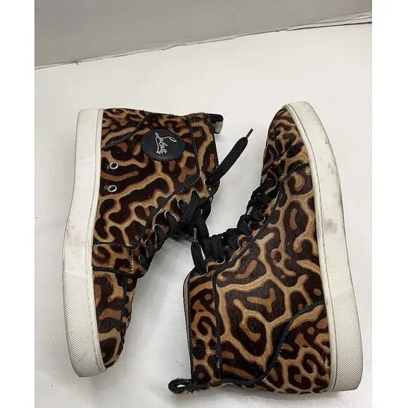 CHRISTIAN LOUBOUTIN Rantus Orlato Brown Leopard Calf Hair High Top Sneakers EU41