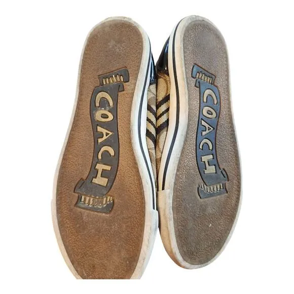Coach logo sneakers women's sz 9 shoe brown &amp; beige  tennis shoe lace up shoes