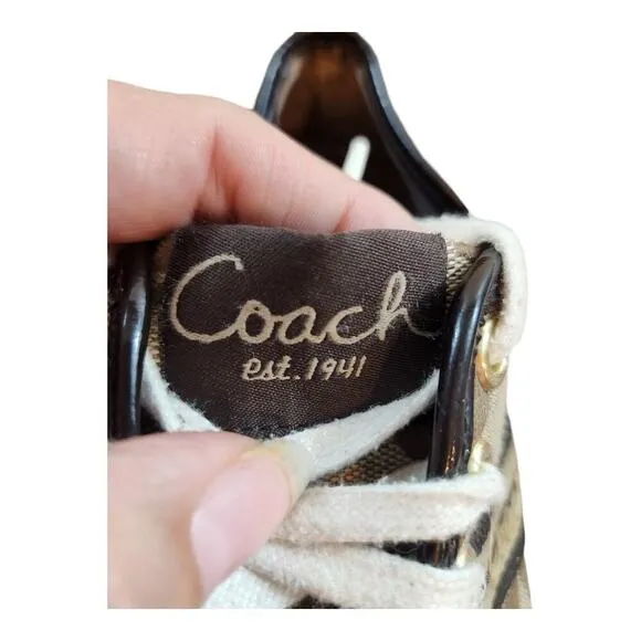 Coach logo sneakers women's sz 9 shoe brown &amp; beige  tennis shoe lace up shoes
