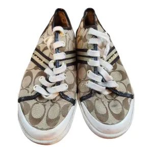 Coach logo sneakers women's sz 9 shoe brown &amp; beige  tennis shoe lace up shoes