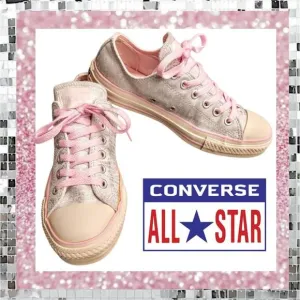 Converse All Star Silver &amp; Pink Leather Kicks Tennis Shoes Sneakers