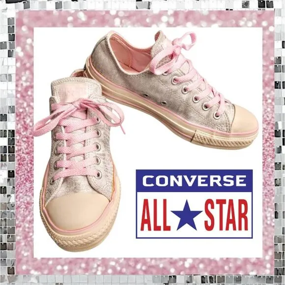 Converse All Star Silver &amp; Pink Leather Kicks Tennis Shoes Sneakers