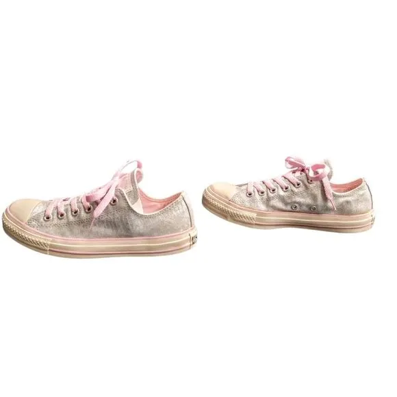Converse All Star Silver &amp; Pink Leather Kicks Tennis Shoes Sneakers