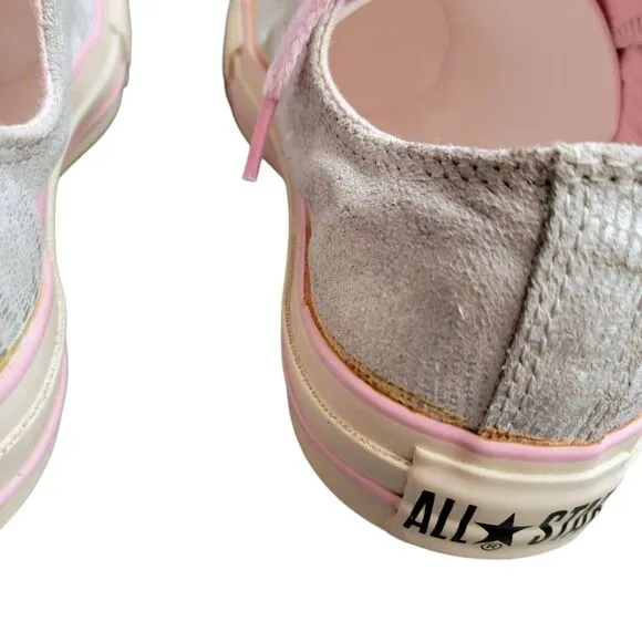 Converse All Star Silver &amp; Pink Leather Kicks Tennis Shoes Sneakers