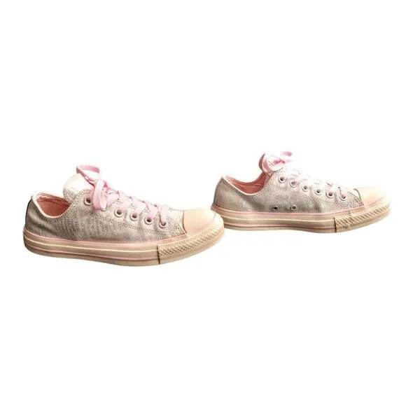 Converse All Star Silver &amp; Pink Leather Kicks Tennis Shoes Sneakers