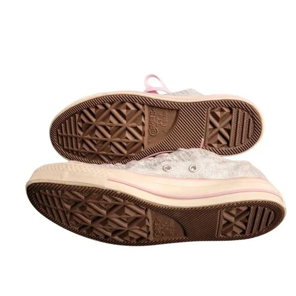 Converse All Star Silver &amp; Pink Leather Kicks Tennis Shoes Sneakers