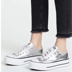 converse gunmetal silver tennis shoes 12