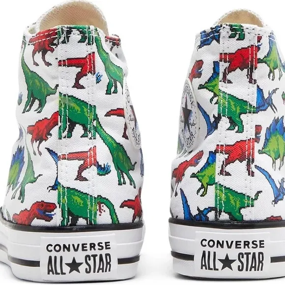 Converse Junior Boys Dinosaur High-Top Sneakers Dino Print Shoes  3,5 670349F