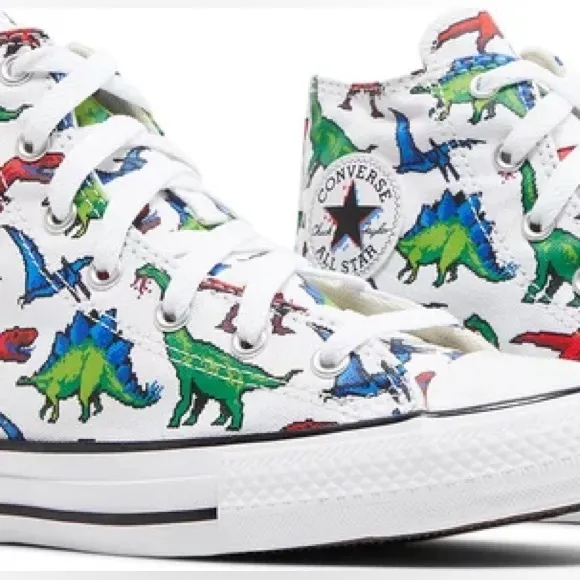 Converse Junior Boys Dinosaur High-Top Sneakers Dino Print Shoes  3,5 670349F