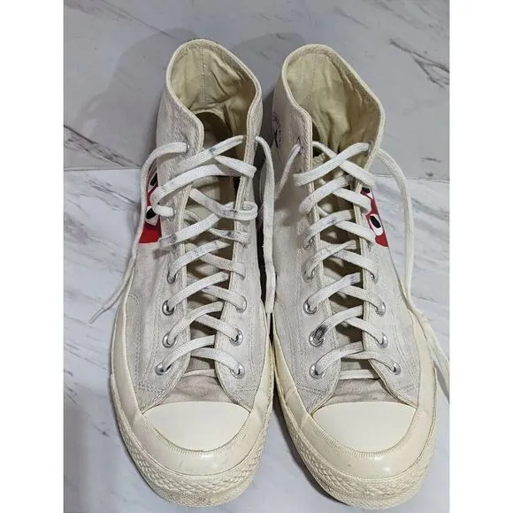 Converse Men's White High-Top Lace-Up Commes De Garcon Shoes Size 10