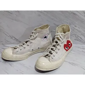 Converse Men's White High-Top Lace-Up Commes De Garcon Shoes Size 10
