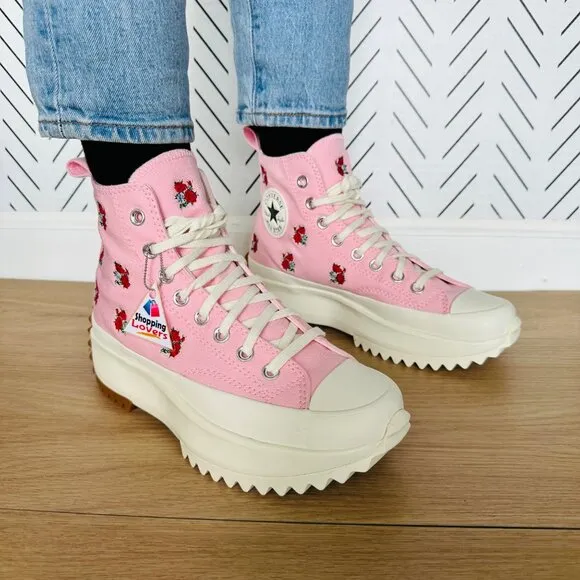 ❤️❤️Converse Run Star Hike Hi Sz 11 Women Shoes Sneakers Pink Red Roses A05192C