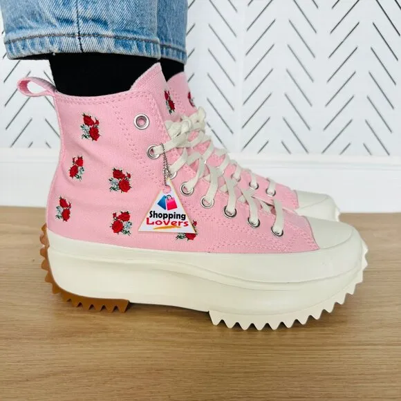 ❤️❤️Converse Run Star Hike Hi Sz 11 Women Shoes Sneakers Pink Red Roses A05192C