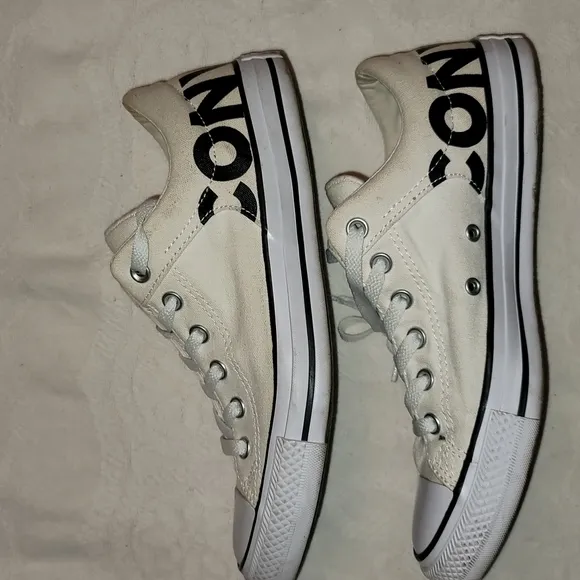 Converse shoes sneakers canvas off-white black letters sz 8