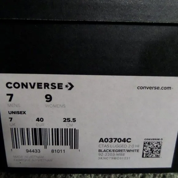 Converse Chuck Taylor All Star Lugged 2.0 Black Leather High Top Shoes A03704C