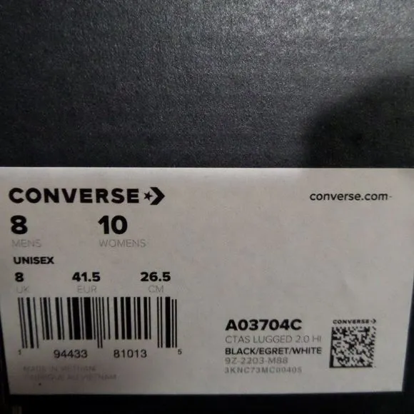 Converse Chuck Taylor All Star Lugged 2.0 Black Leather High Top Shoes A03704C