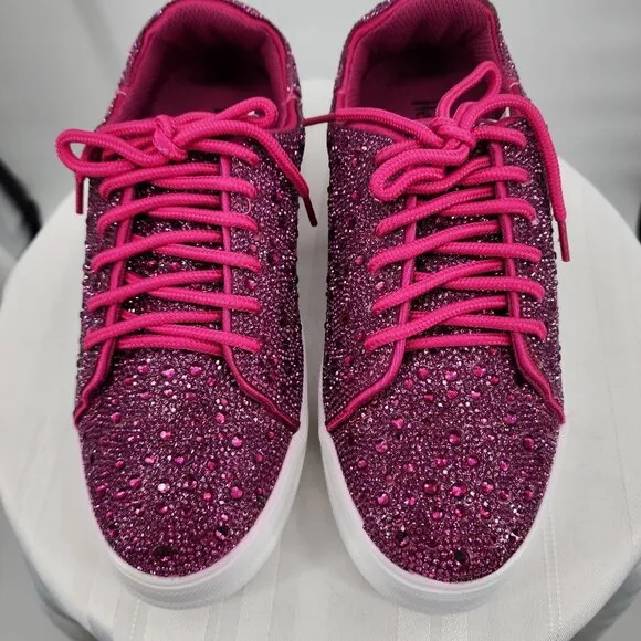 CORKYS Bedazzled Fuchsia Pink Rhinestone Sneakers Tennis Shoes 7-11 NWT